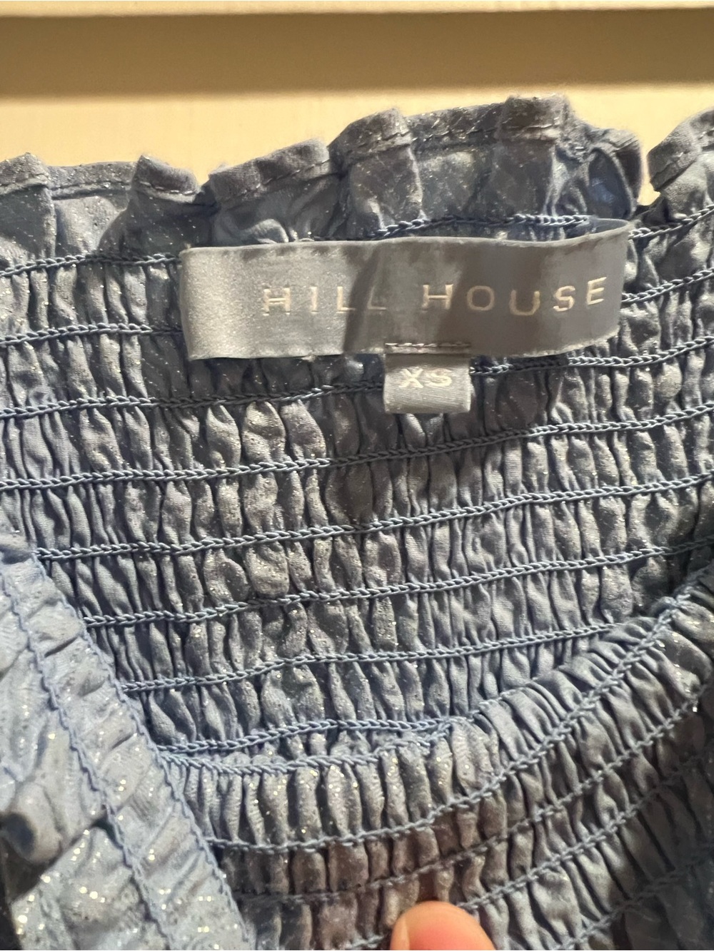 Hill House Dusty Blue Smocked Top with Silver Sparkle
